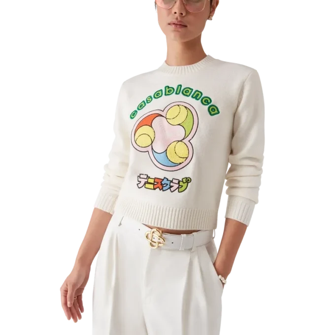 Tennissboll-merinoullströja med rund hals