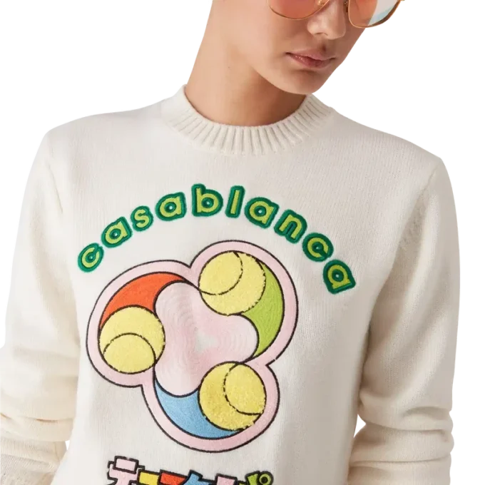 Tennissboll-merinoullströja med rund hals