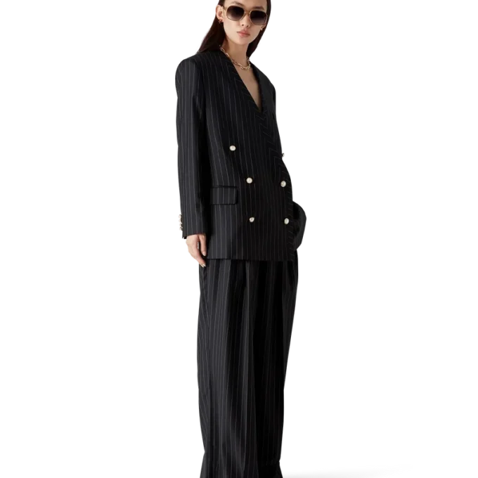 Överdimensionerad blazer i ull med smala ränder