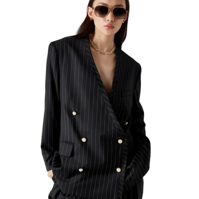 Överdimensionerad blazer i ull med smala ränder