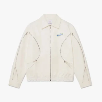 Vit bomullsdrilljacka med dragkedja