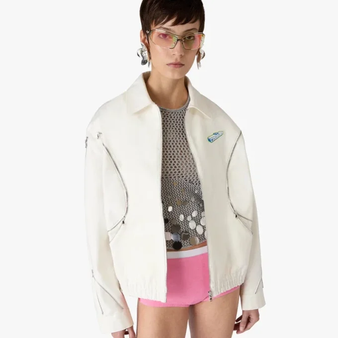 Vit bomullsdrilljacka med dragkedja