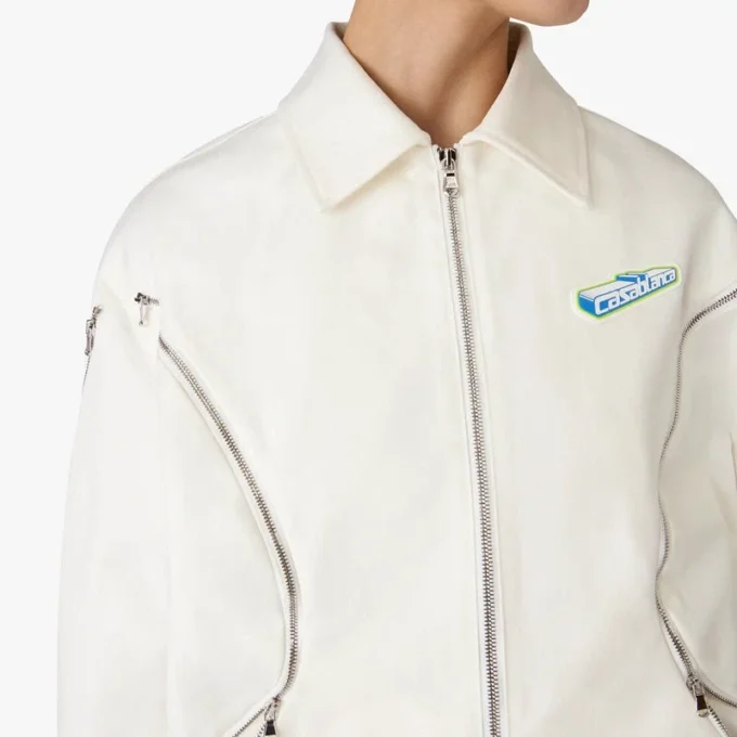 Vit bomullsdrilljacka med dragkedja