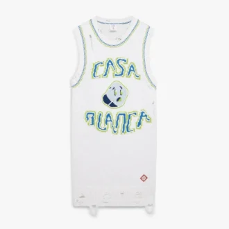 Vit handstickad minitankklänning