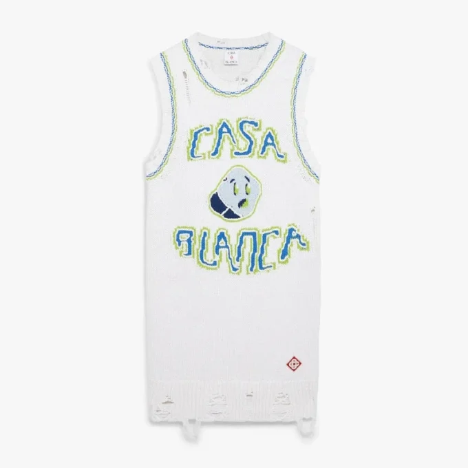 Vit handstickad minitankklänning