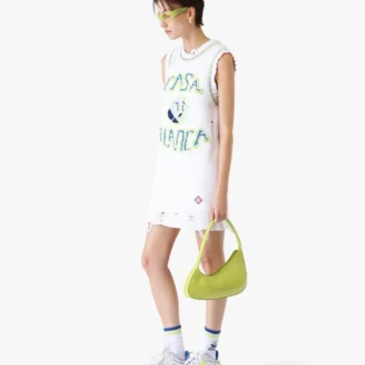 Vit handstickad minitankklänning