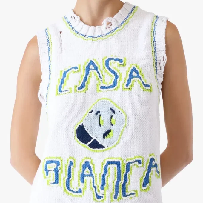 Vit handstickad minitankklänning