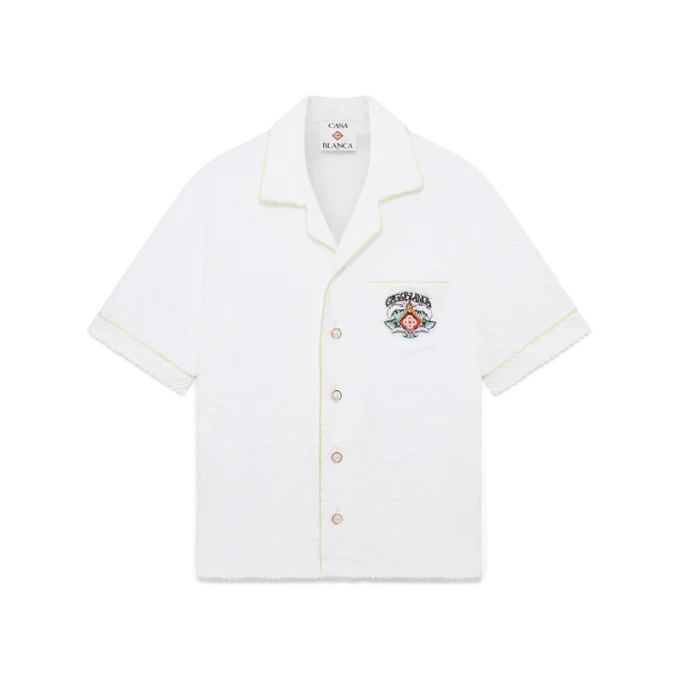 Vit klassisk kortärmad frotté-skjorta med shorts