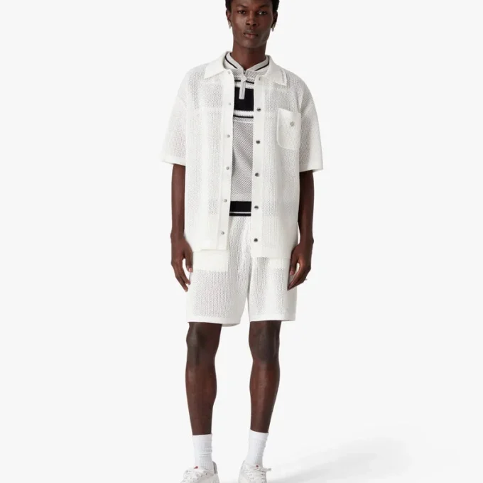 Vit kortärmad mesh-skjorta