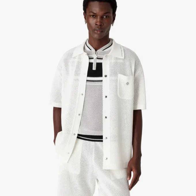 Vit kortärmad mesh-skjorta