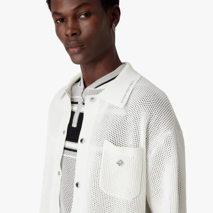 Vit kortärmad mesh-skjorta