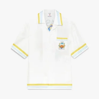 Vit kortärmad silkesskjorta med tennismotiv i Shorts-utförande