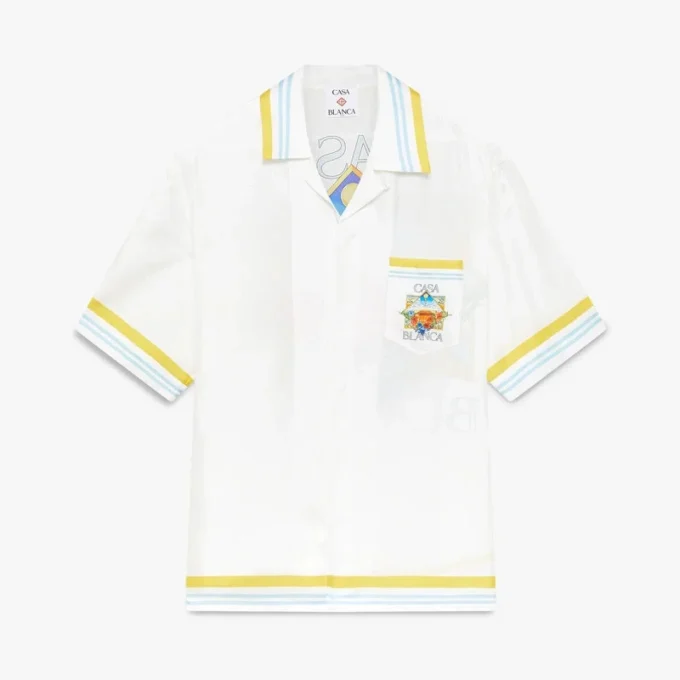 Vit kortärmad silkesskjorta med tennismotiv i Shorts-utförande