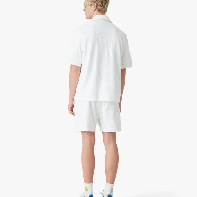 Vit kortärmad skjorta i frotté med monogram