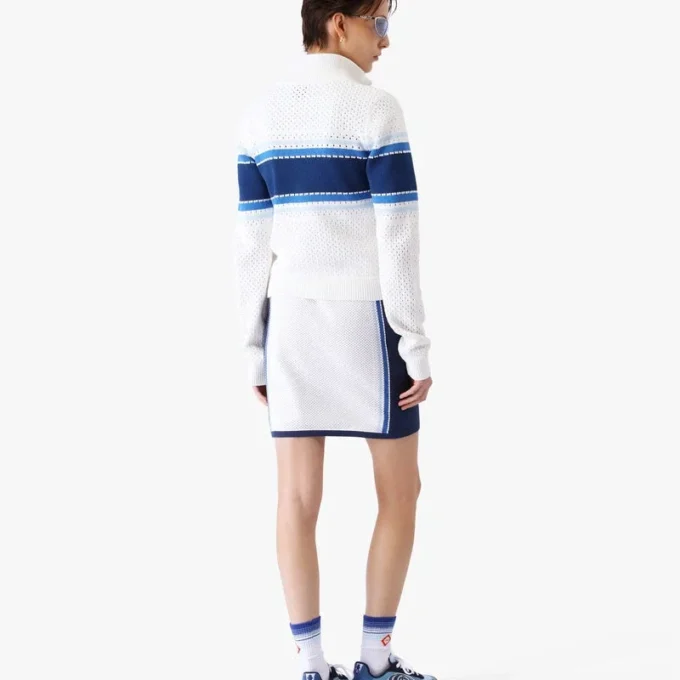 Vit och blårandig bomberjacka i mesh