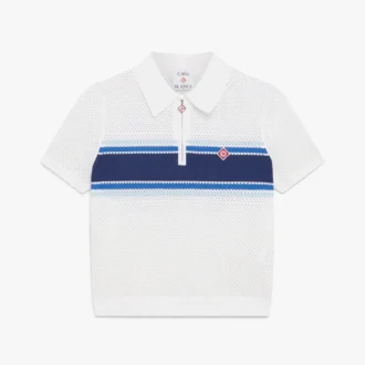 Vit och blårandig mesh-top