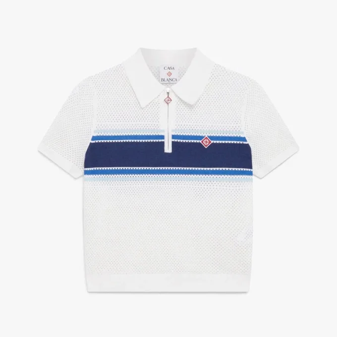 Vit och blårandig mesh-top