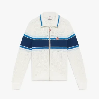 Vit och blårandig mesh-träningsjacka