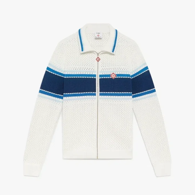 Vit och blårandig mesh-träningsjacka