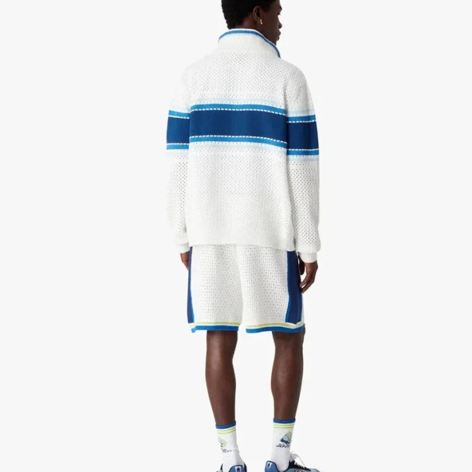 Vit och blårandig mesh-träningsjacka