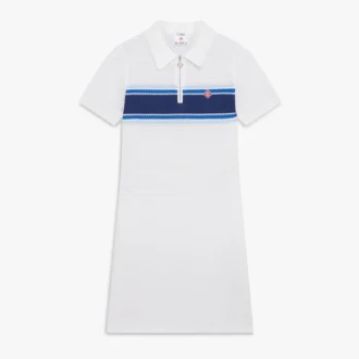 Vit och blårandig midiklänning i mesh