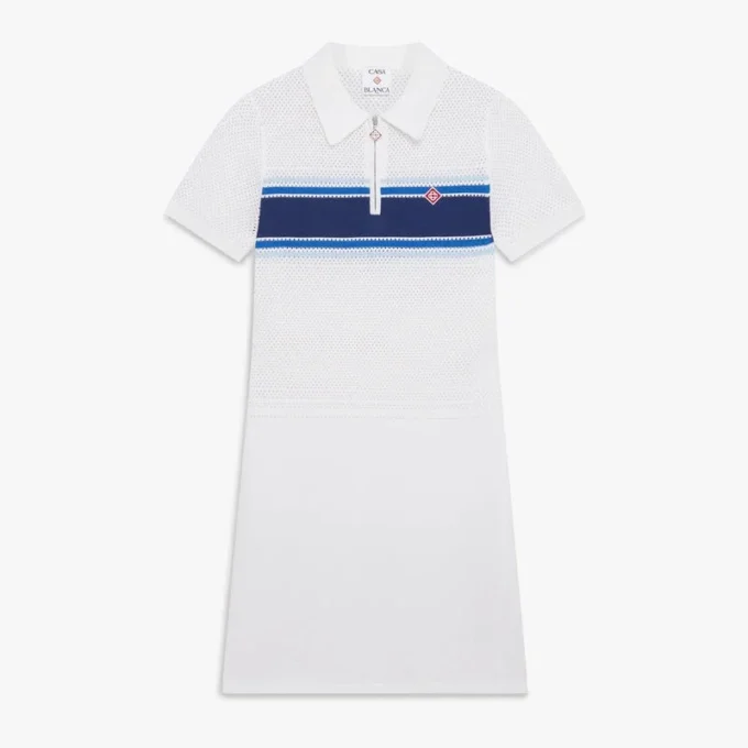 Vit och blårandig midiklänning i mesh