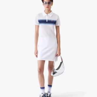 Vit och blårandig midiklänning i mesh