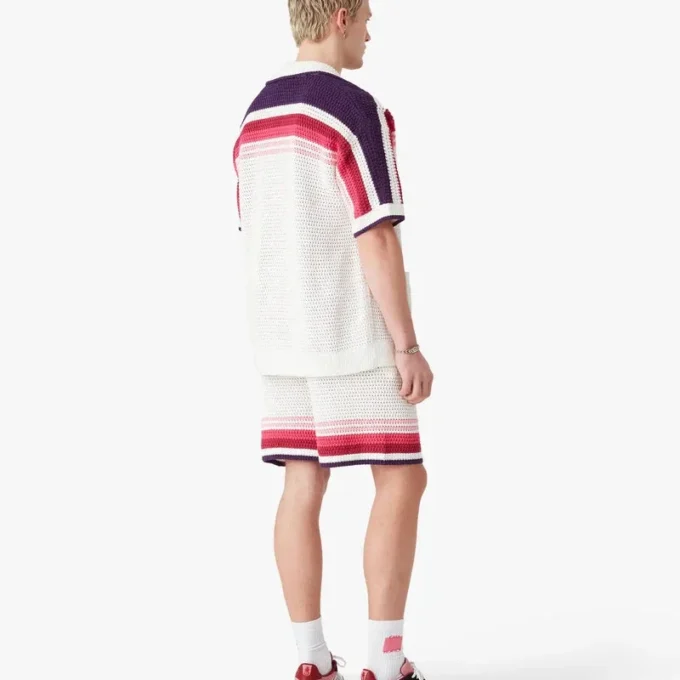 Vit randig kortärmad polotröja