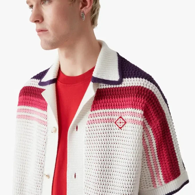 Vit randig kortärmad polotröja