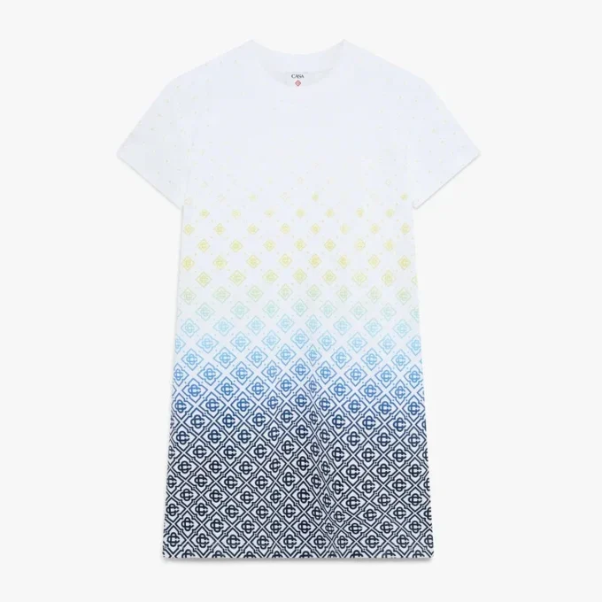 Vit T-shirtklänning med monogram i gradient