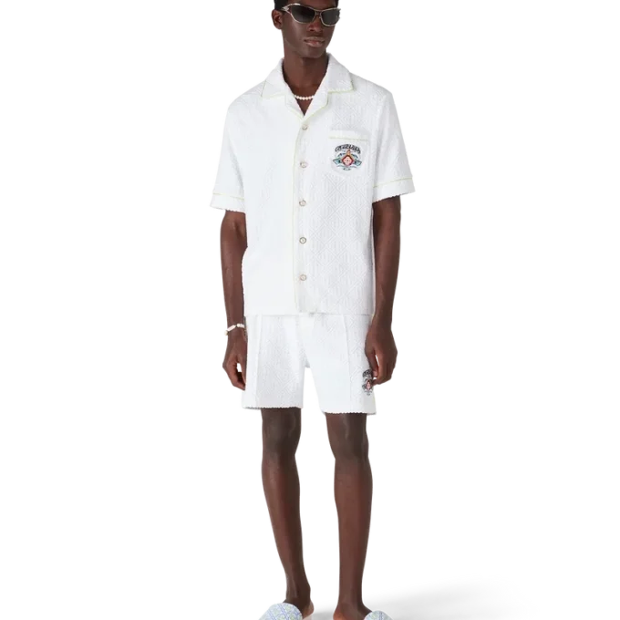 Vita Monogram-badtofflor för herr Vita Monogram-badtofflor för herr