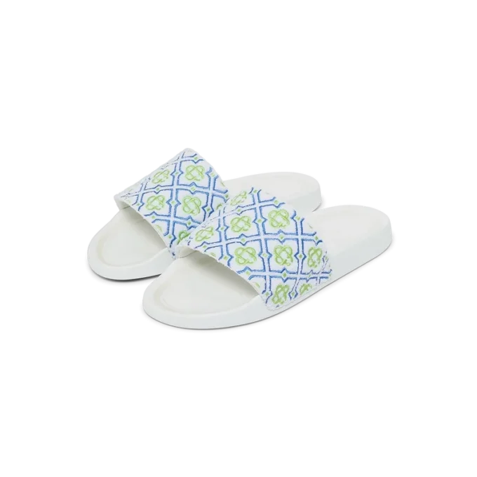 Vita Monogram-badtofflor för herr Vita Monogram-badtofflor för herr