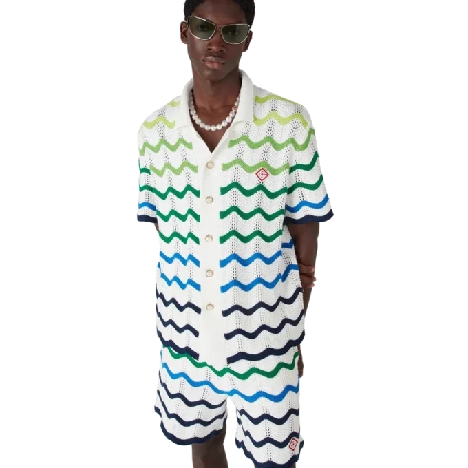 Wave kortärmad stickad skjorta